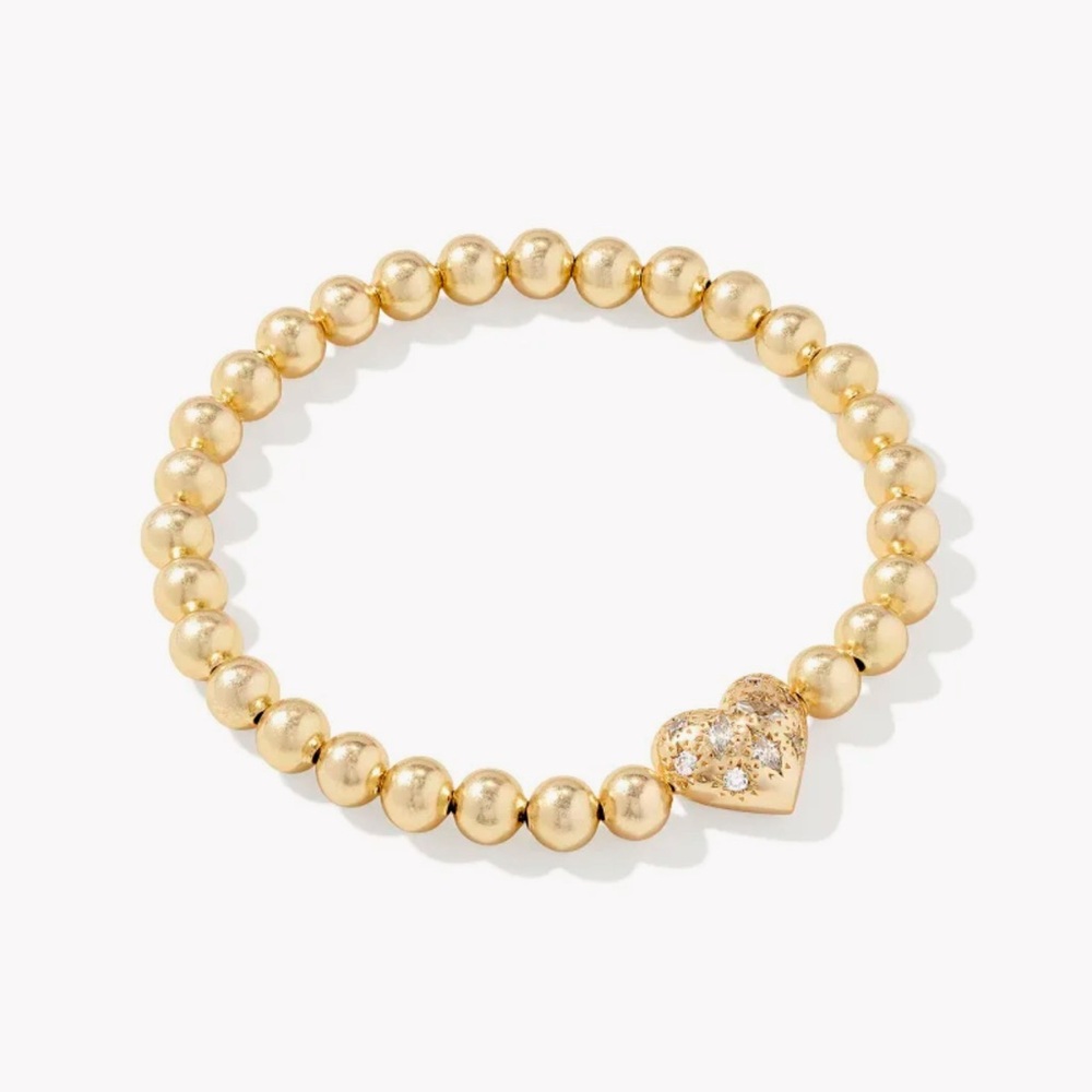Kendra Scott Holland Gold Heart Stretch Bracelet in White CZ